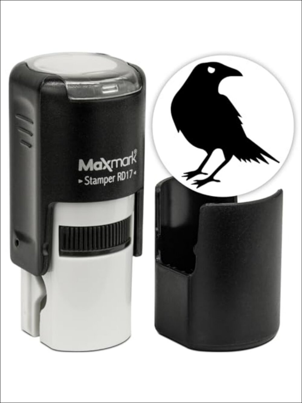 MaxMark Round Self Inking Halloween Crow Stamp Black Ink Crafting